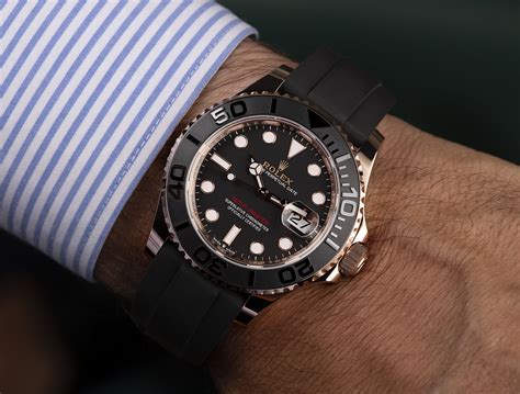 gold rolex black face mens|Rolex rose gold yachtmaster 40mm.